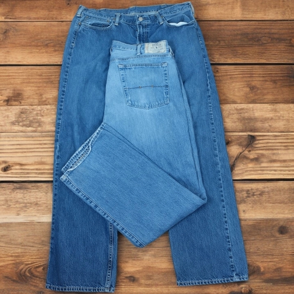 vtg polo ralph lauren Mens 38x32 15941 White Label Blue Jeans (2 Pair)